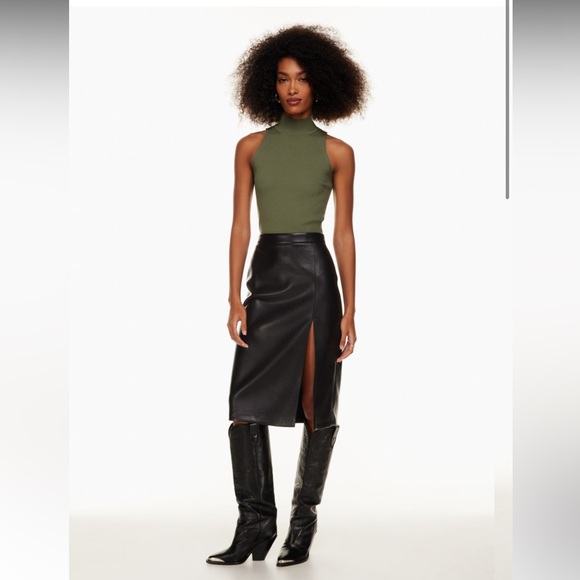 Aritzia - Wilfred - Patio Midi Skirt - Black Vegan Leather - Size 12 - Picture 1 of 8